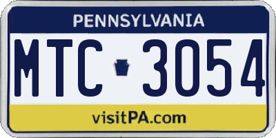 PA license plate MTC3054