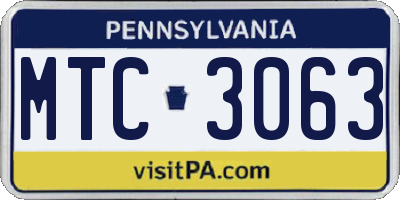 PA license plate MTC3063