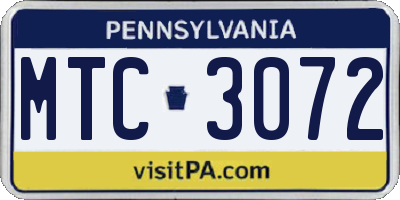 PA license plate MTC3072