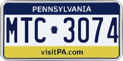 PA license plate MTC3074