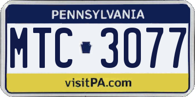 PA license plate MTC3077