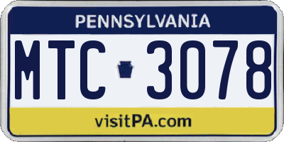 PA license plate MTC3078
