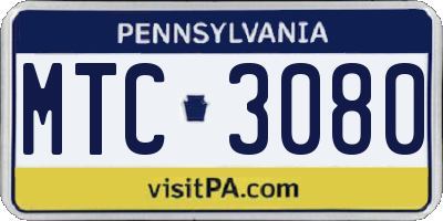 PA license plate MTC3080