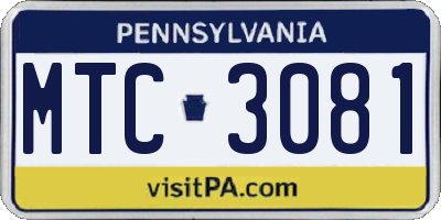 PA license plate MTC3081