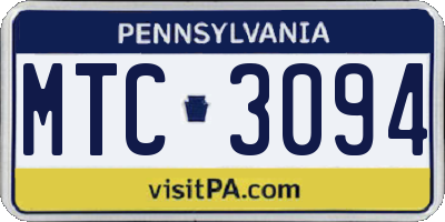 PA license plate MTC3094