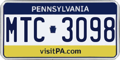 PA license plate MTC3098