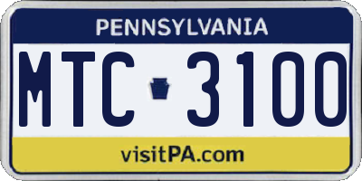 PA license plate MTC3100