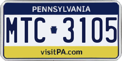 PA license plate MTC3105