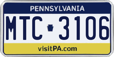 PA license plate MTC3106