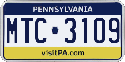 PA license plate MTC3109