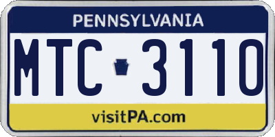PA license plate MTC3110