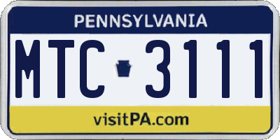 PA license plate MTC3111
