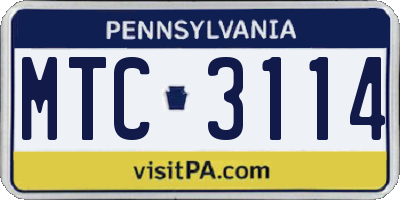 PA license plate MTC3114