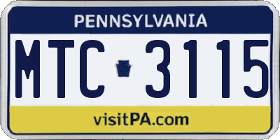 PA license plate MTC3115