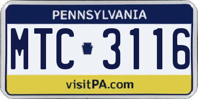 PA license plate MTC3116