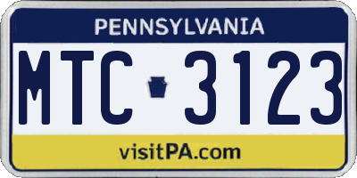 PA license plate MTC3123