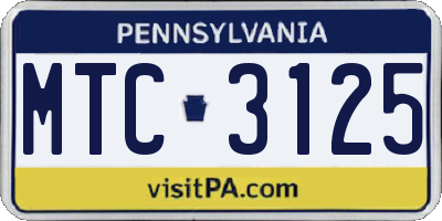 PA license plate MTC3125