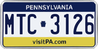 PA license plate MTC3126