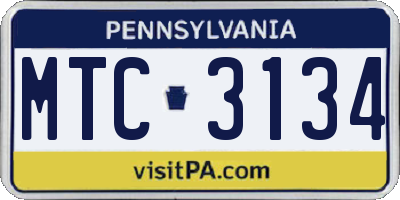 PA license plate MTC3134