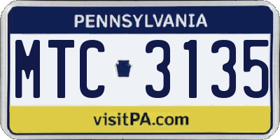 PA license plate MTC3135