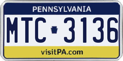 PA license plate MTC3136