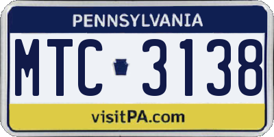 PA license plate MTC3138