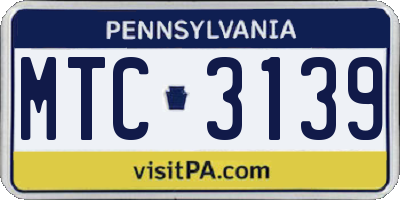 PA license plate MTC3139