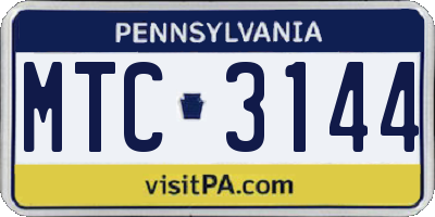 PA license plate MTC3144