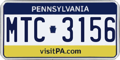 PA license plate MTC3156