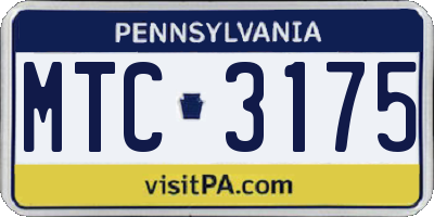 PA license plate MTC3175