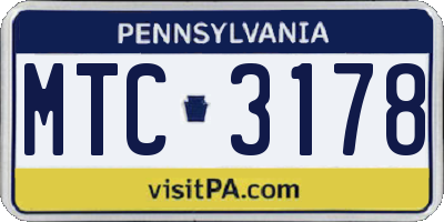 PA license plate MTC3178