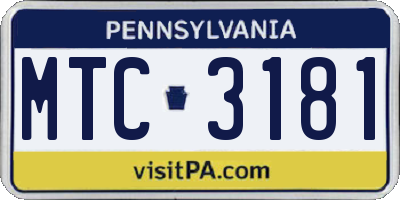 PA license plate MTC3181