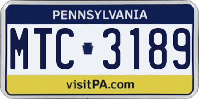 PA license plate MTC3189