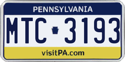 PA license plate MTC3193