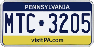 PA license plate MTC3205