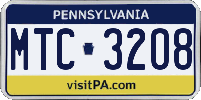 PA license plate MTC3208