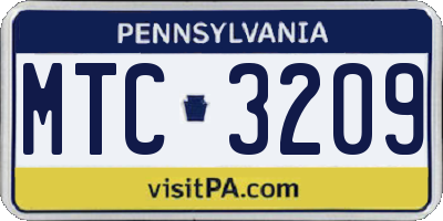 PA license plate MTC3209