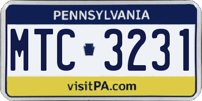 PA license plate MTC3231