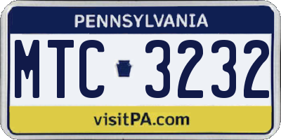 PA license plate MTC3232