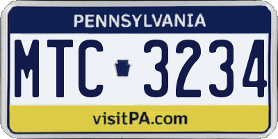 PA license plate MTC3234