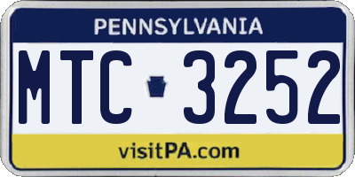PA license plate MTC3252