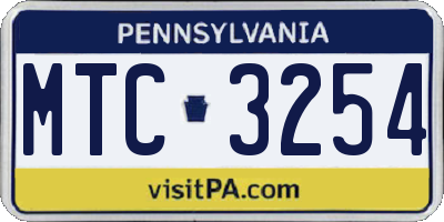 PA license plate MTC3254