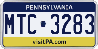 PA license plate MTC3283