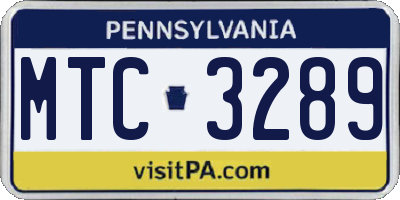 PA license plate MTC3289