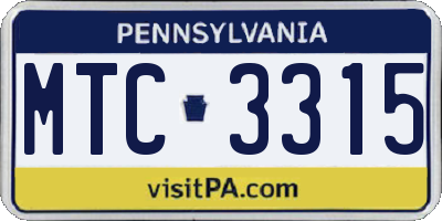 PA license plate MTC3315