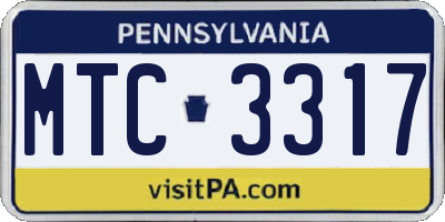 PA license plate MTC3317