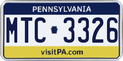 PA license plate MTC3326
