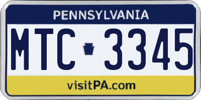 PA license plate MTC3345