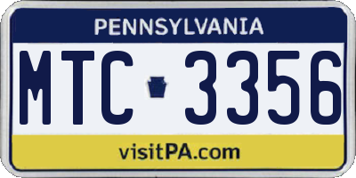 PA license plate MTC3356