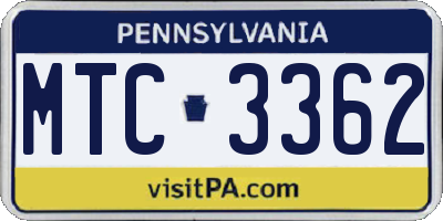 PA license plate MTC3362